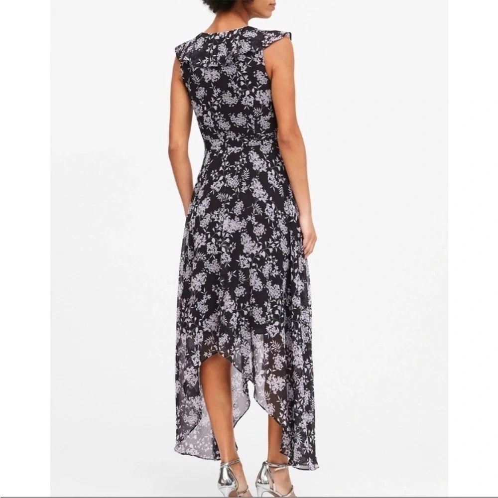 NWT Banana Republic TALL LONG Floral Ruffle Dress Handkerchief Asymmetrical Blac